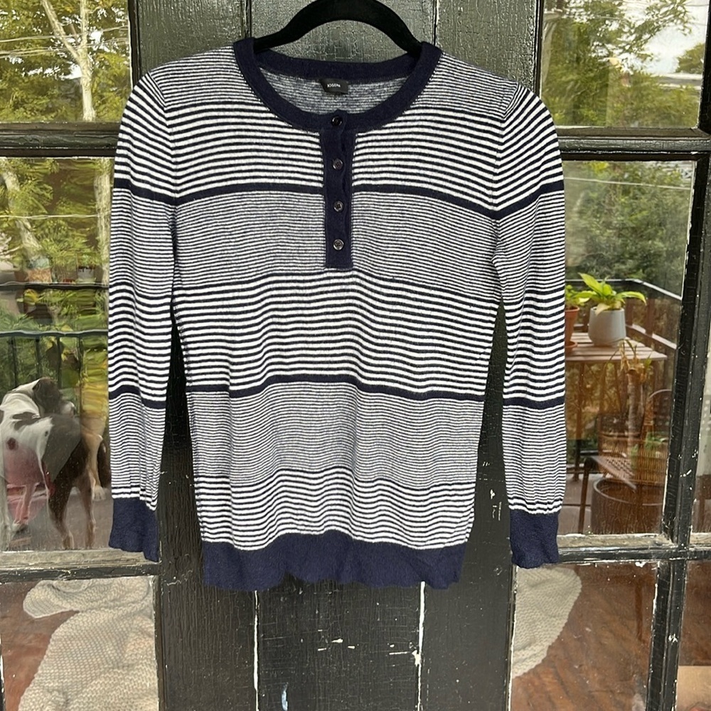 Joseph Dark Blue Striped Cashmere Sweater Long Sleeve Size Small